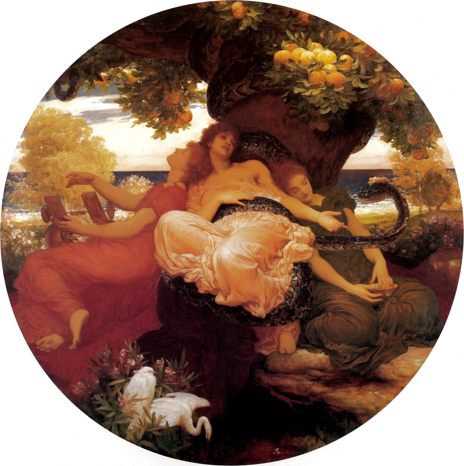 Trois nymphes endormies sous un arbre aux pommes d’or — Leighton.